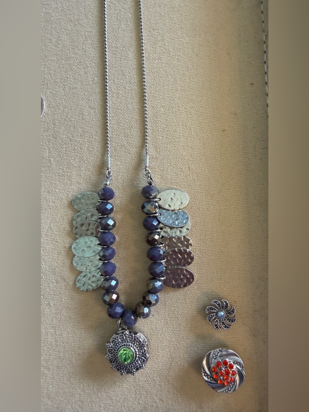 Silver-Tone Beaded Necklace with Pendant